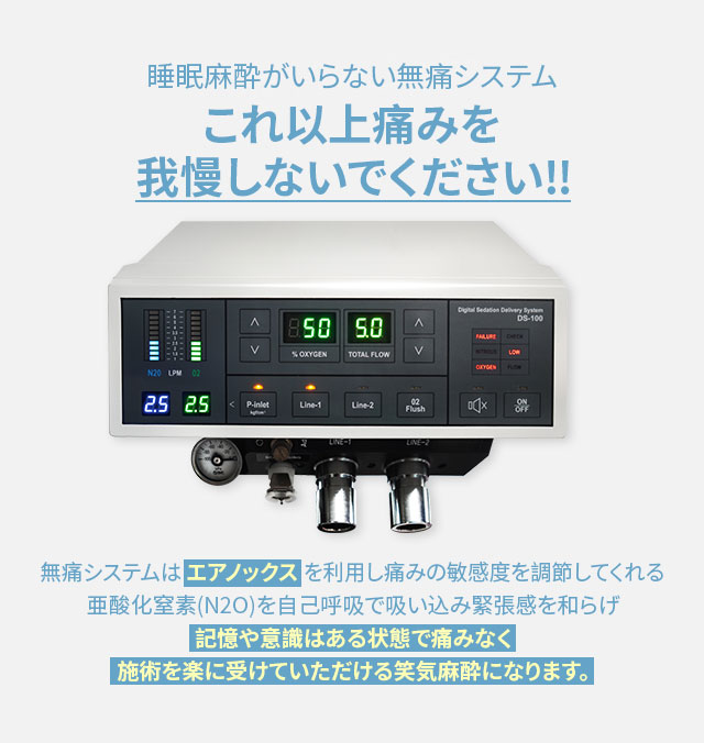 睡眠麻酔がいらない無痛システムこれ以上痛みを我慢しないでください‼